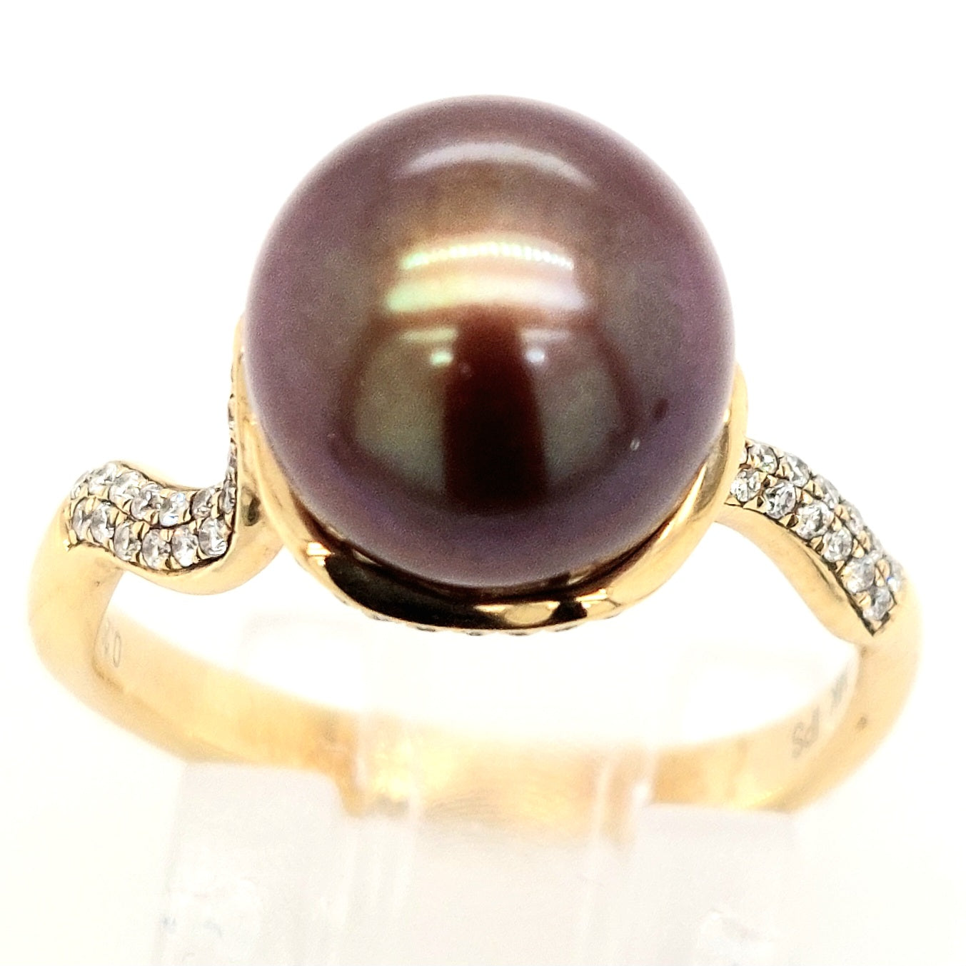 14K Yellow Gold Chocolate Pearl & Diamond Ring