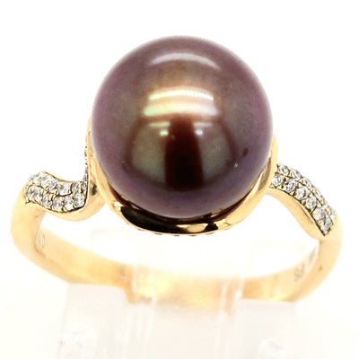 14K Yellow Gold Chocolate Pearl & Diamond Ring