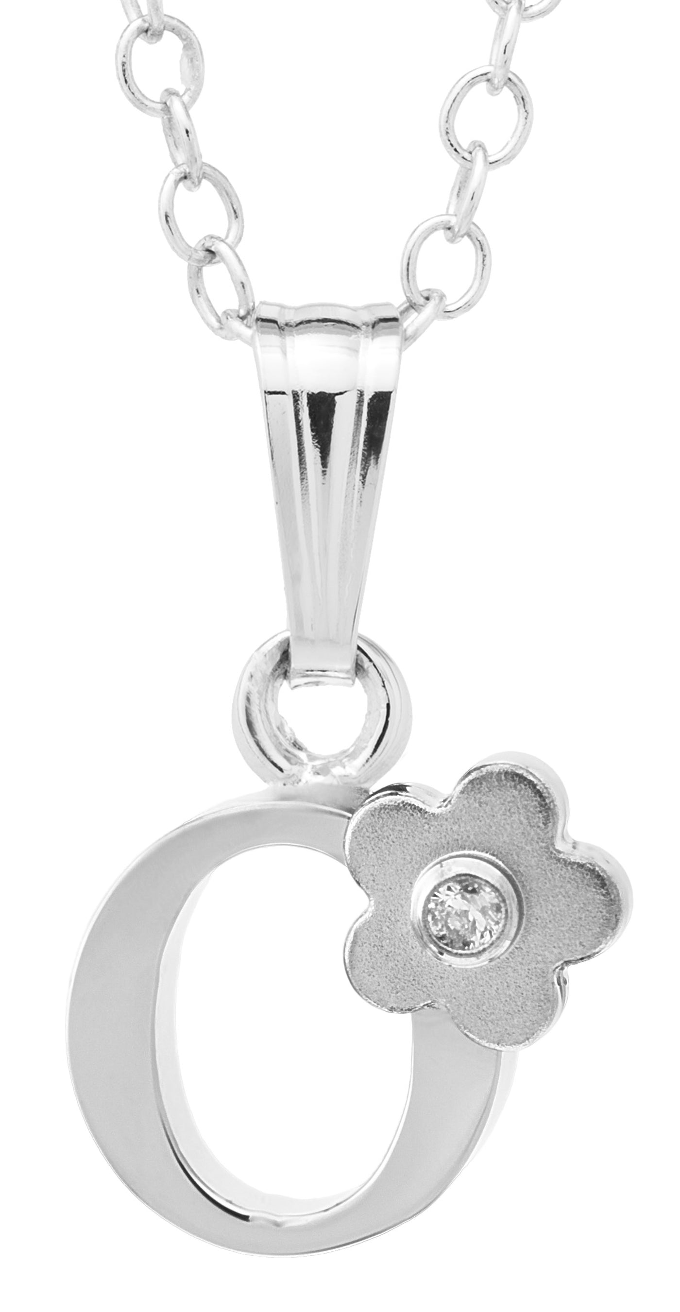 Sterling Silver Initial Diamond Flower "O" Necklace with a 15in chain