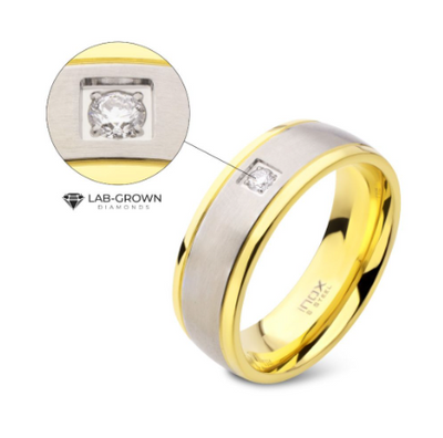 18K Gold IP Steel Two Tone Comfort Fit Ring with Lab-Grown Diamond