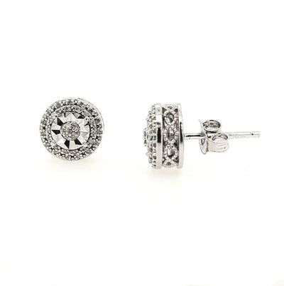 SS Round Cluster Stud Earrings