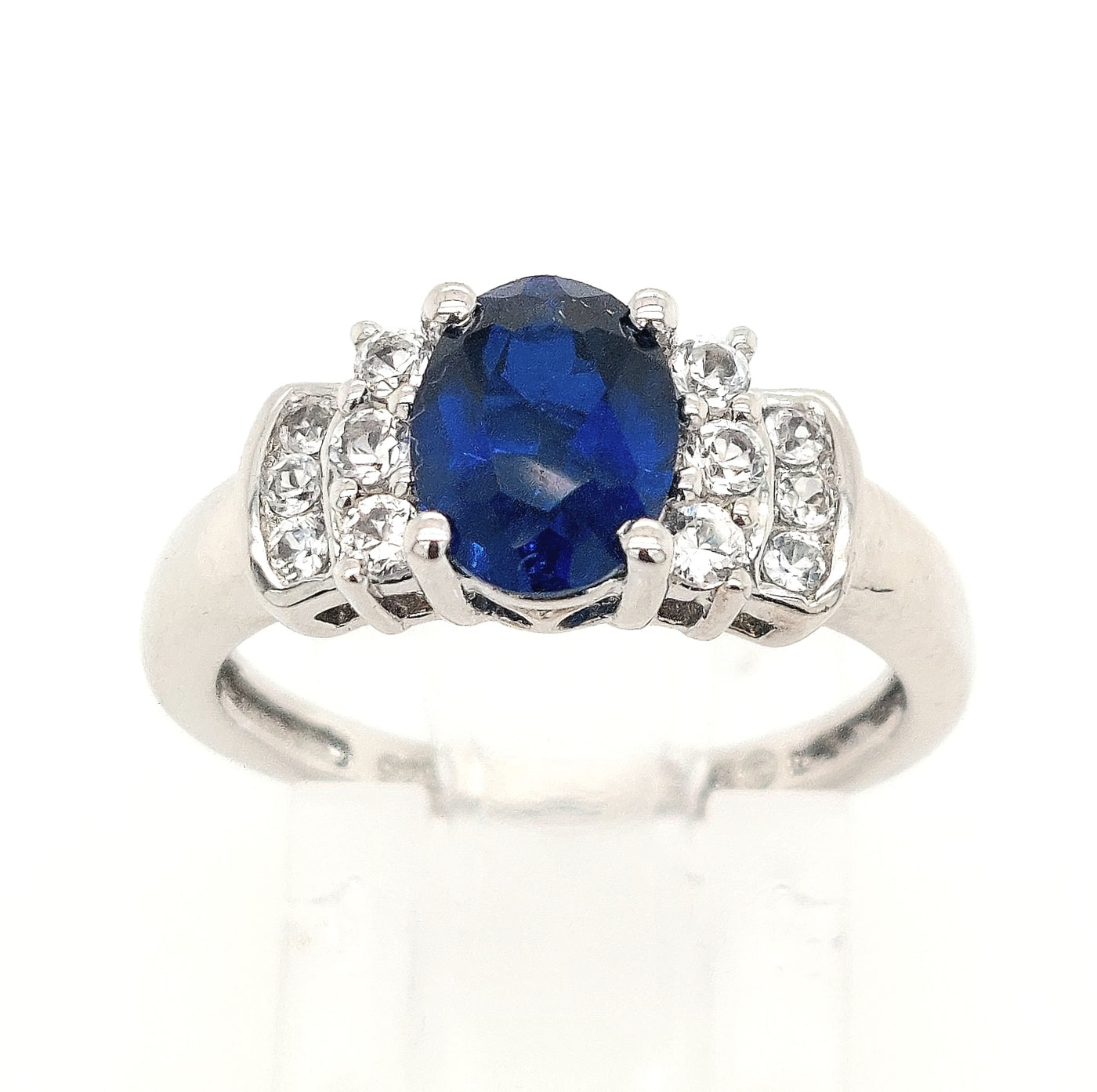 Sterling Silver Art Deco Oval Blue Stone Ring