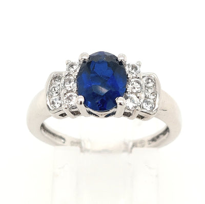 Sterling Silver Art Deco Oval Blue Stone Ring
