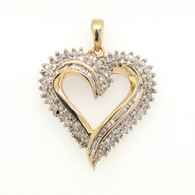 10K Two-Tone Gold Diamond Heart Pendant 1.00ctTW approx. with H-I/SI RBC & Baguette Diamonds