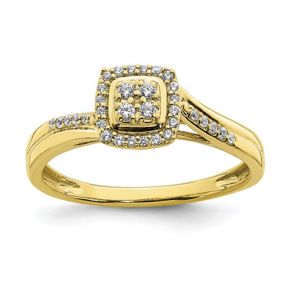 10KY Square Halo Style Cluster Engagement Ring