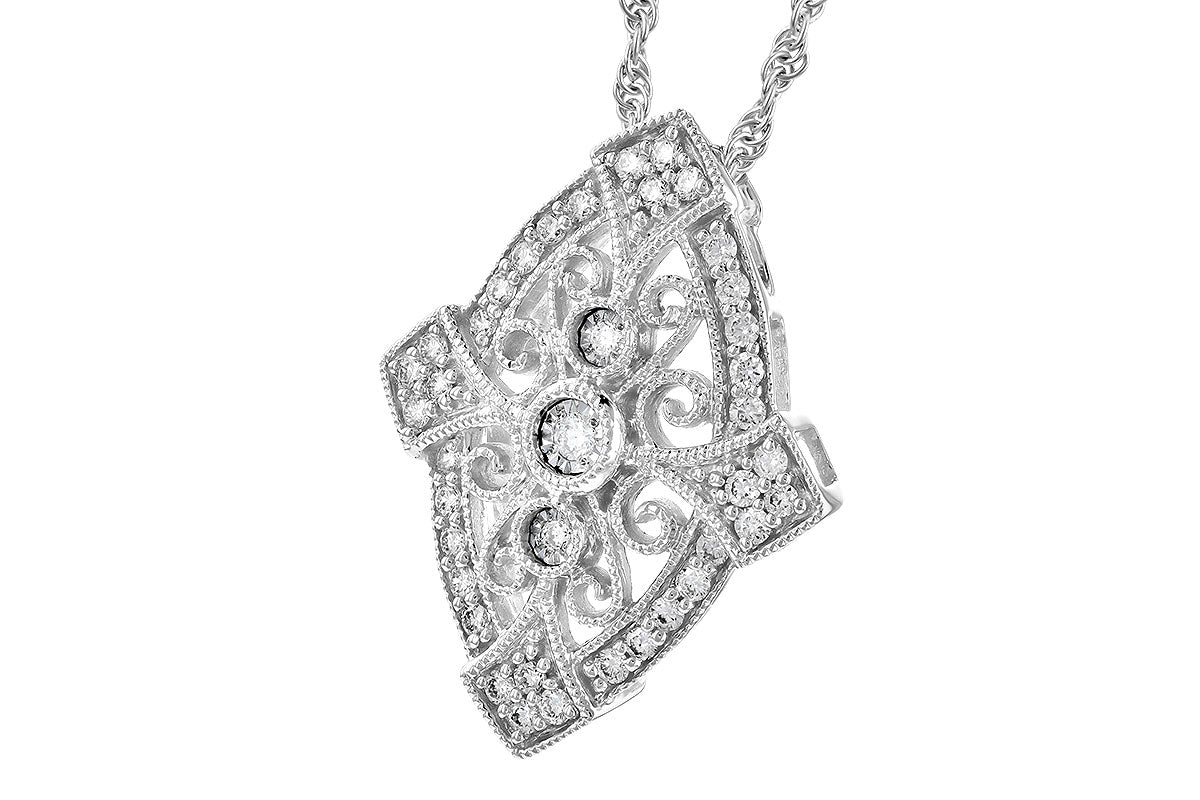 14K White Gold Diamond Filigree Necklace Length:18in