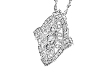 14K White Gold Diamond Filigree Necklace Length:18in