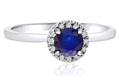 10KW Round Blue Sapphire & Diamond Halo Ring