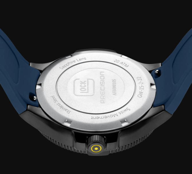 Gents Black Steel Glock Watch with Textured Blue Dial