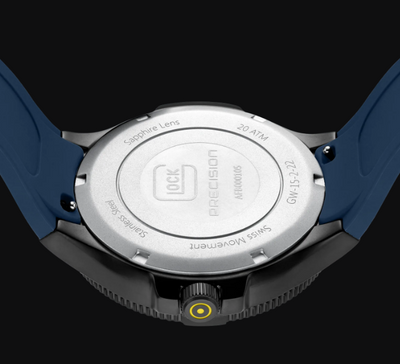 Gents Black Steel Glock Watch with Textured Blue Dial