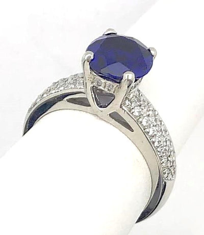 18KW Blue Sapphire & Diamond Ring