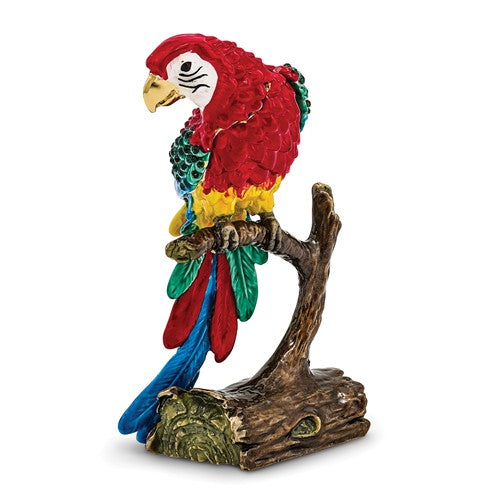 Luxury Giftware Pewter Bejeweled Crystals Gold-tone Enameled GOLDNOSE Macaw Parrot Trinket Box with Matching 18 Inch Necklace