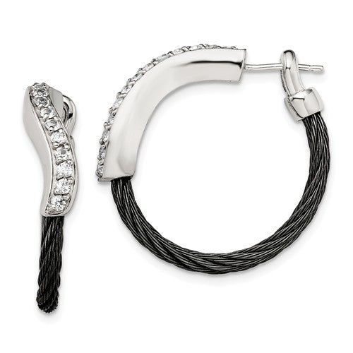 Edward Mirell Black Memory Cable & Argentium SS & White Sapphire Earrings