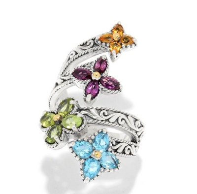 SS & 18K Yellow Gold Multi Gemstone Flower "Hana Ring"