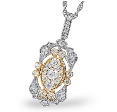 14K Two-Tone Gold Art Deco Diamond Necklace (18 inches)