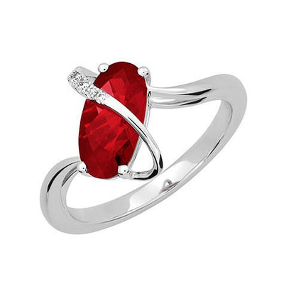 14K White Gold Chatham Oval Ruby Ring