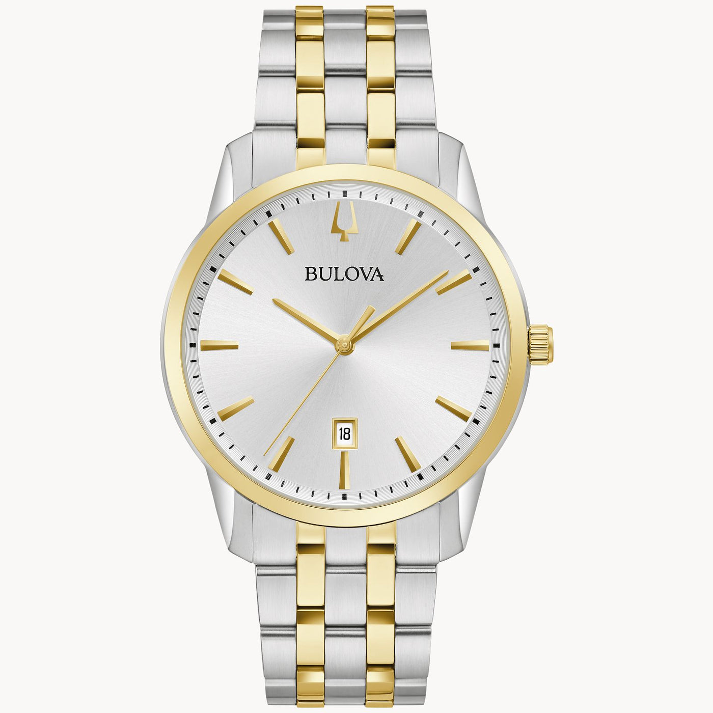 Gent's Two-Tone Bulova "Sutton" Watch with Silver White Dial