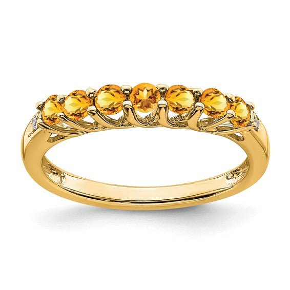 14K Yellow Gold Citrine and Diamond 7-stone Ring