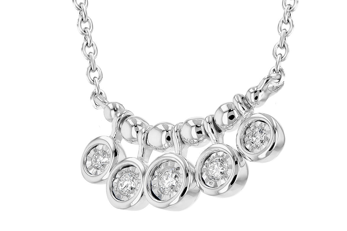 14K White Gold Beaded Diamond Dangle Necklace (18 inches)