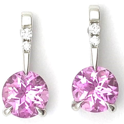 14KW Chatham Pink Sapphire Earring Pair