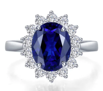 SS Lafonn Lab-Grown Oval Blue Sapphire Ring with Halo