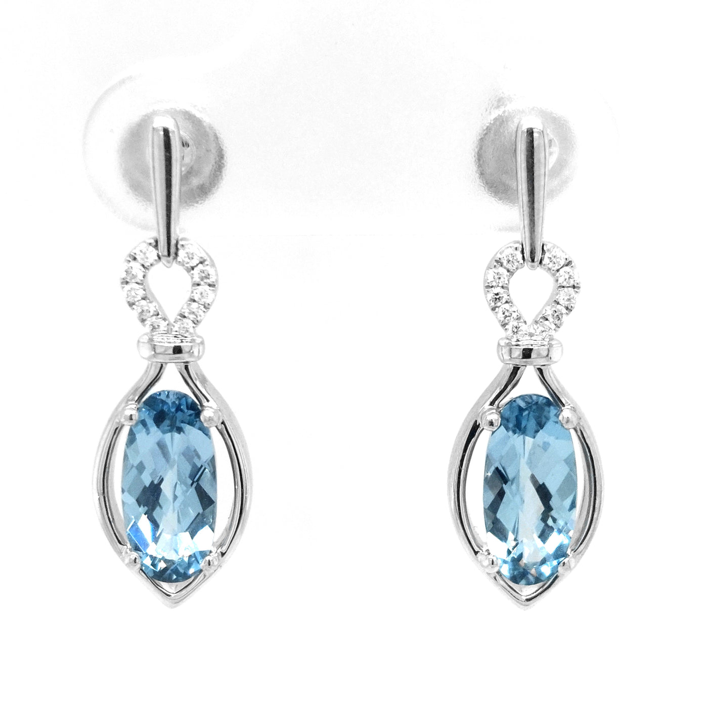 14K White Gold Chatham Aqua Spinel Earring Pair