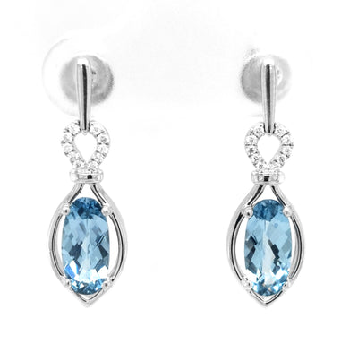 14K White Gold Chatham Aqua Spinel Earring Pair