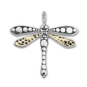 SS/18K HAMMERED GOLD DRAGONFLY PENDANT