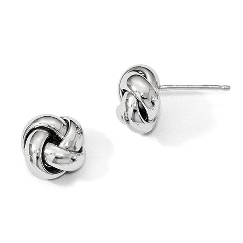 14K White Gold Polished Love-Knot Stud Earring Pair