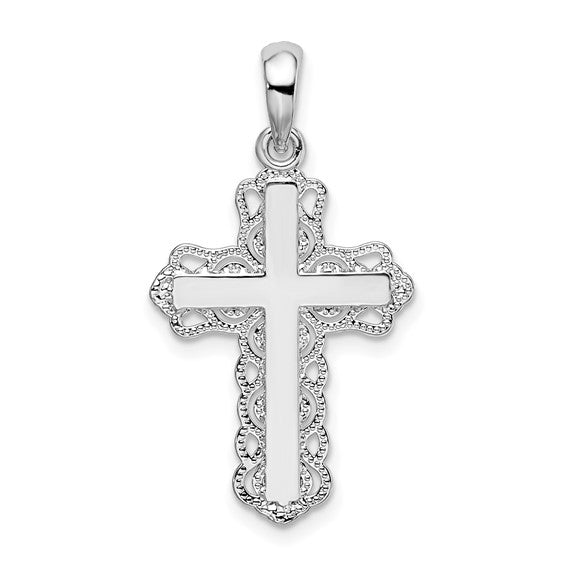 Sterling Silver Polished Lace-edge Cross Pendant