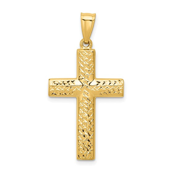 14KY Reversible Textured/Polished Cross Pendant