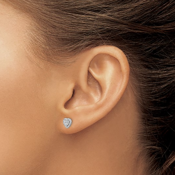 Sterling Silver Pave Cubic Zirconia Heart Earring Pair