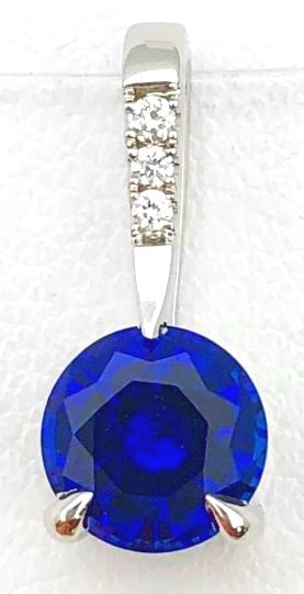 14KW Chatham Blue Sapphire Pendant