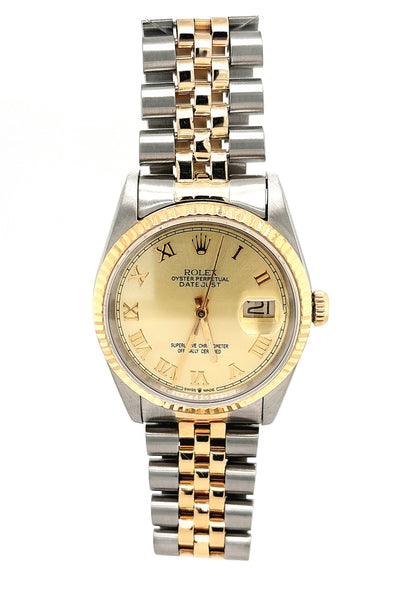 Gent's Two-Tone Pre-owned Rolex Datejust with Champagne Roman Numeral Dial