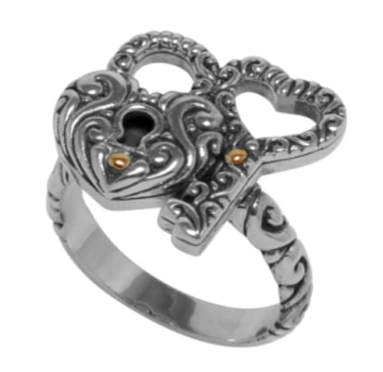 SS & 18K Heart Shape Lock & Key Ring