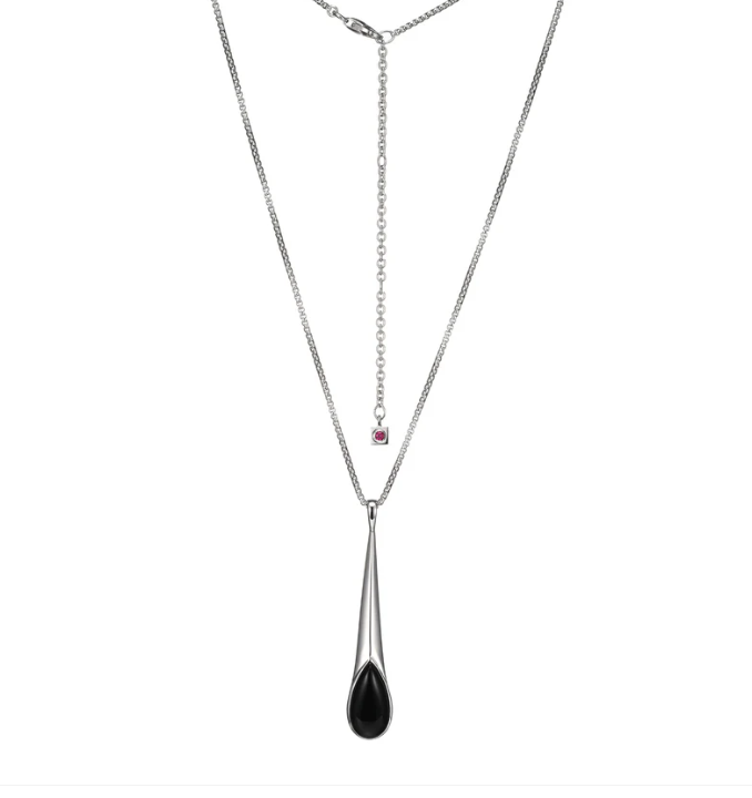 SS ELLE "Ethereal Drops" Rhodium Plated Black Agate Necklace
