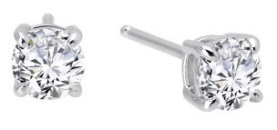 SS Bonded w/ Plat Round Solitaire Earring Pair w/ Lassaire sim. dias 1.00ctTW