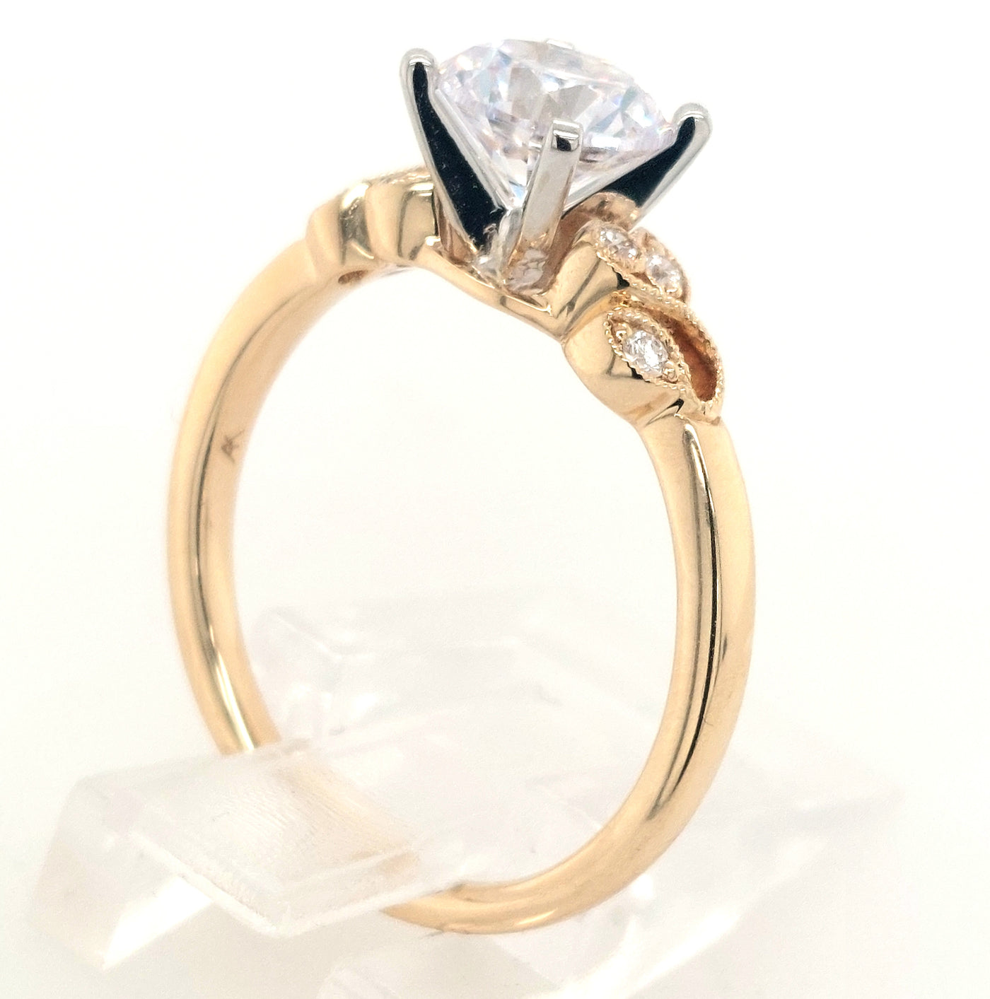 14KY Floral Diamond Semi-Mount with 1ct Cubic Zirconia Center (Size 7)