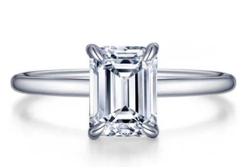 SS Bonded w/Plat 2.00ctTW LaSSaire Emerald-Cut Engagement Ring Size:7