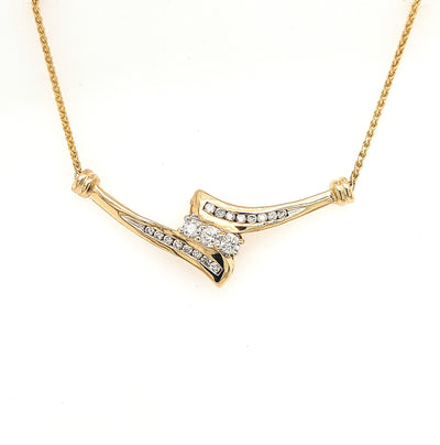 14KY Past Present and Future Bypass "V" Diamond Necklace (17 inches)