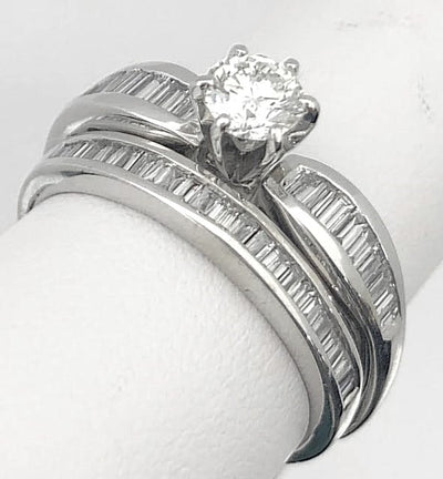 14K White Gold RBC & Baguette Diamond Wedding Set