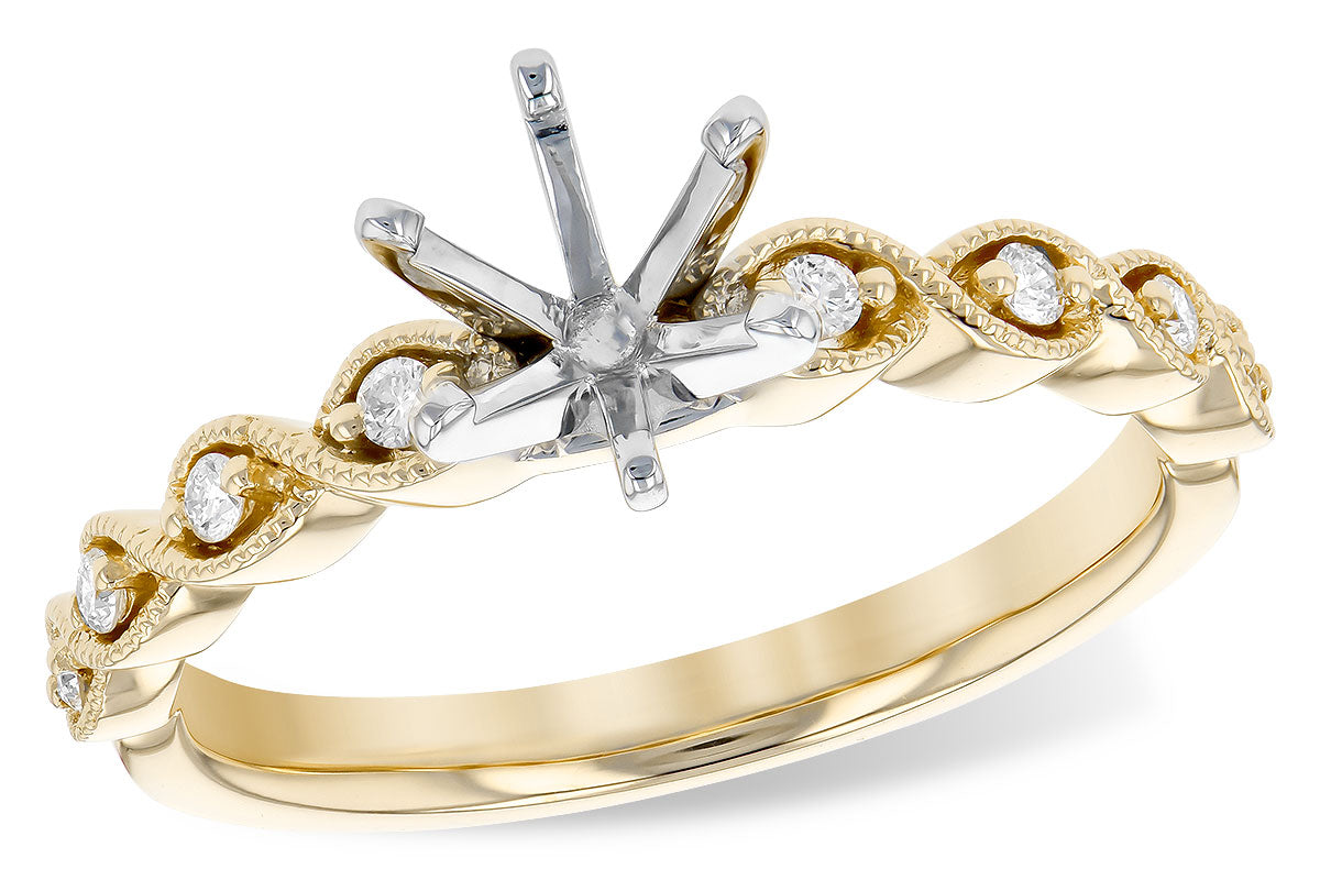 14K Yellow Gold Twisted Diamond Semi-Mount Ring with Cubic Zirconia Center (Size 7)