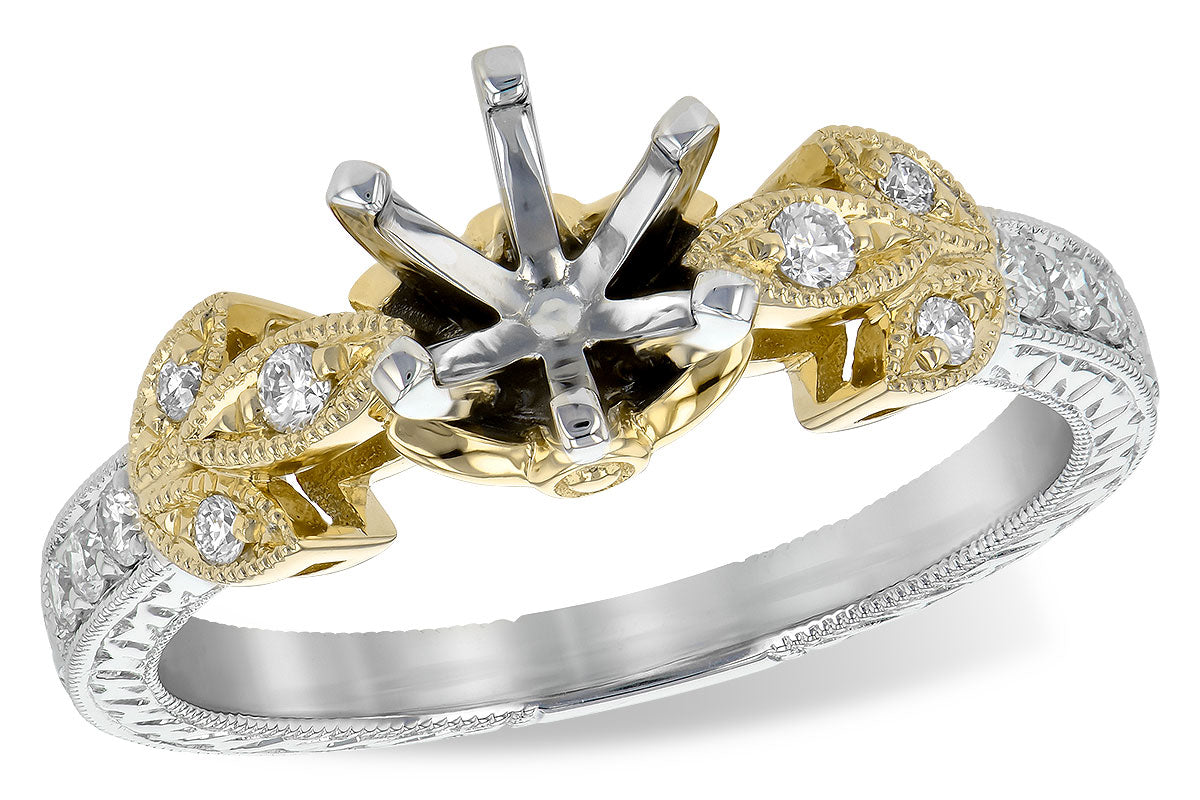 14K Two-Tone Vintage Diamond Semi-Mount Engagement Ring