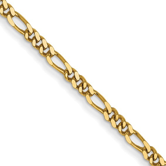 14K Yellow Gold 1.25mm Flat Figaro Chain with Spring Ring Clasp