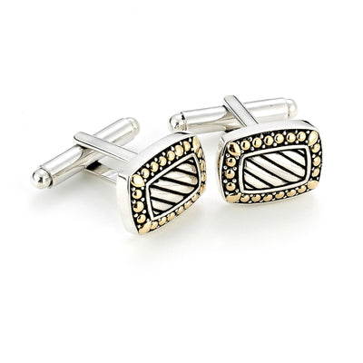 Sterling Silver and 18K Rectangle Striped Cuff Links