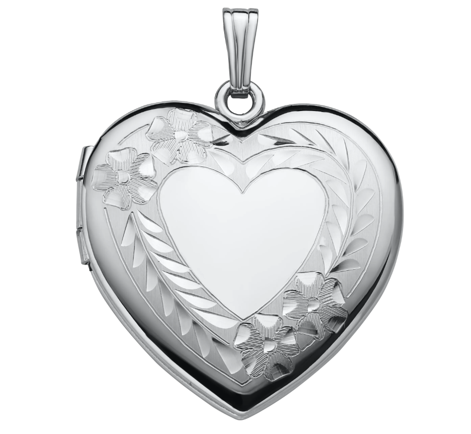 Sterling Silver Heart Shaped Locket with Floral Engraving (20 inch)