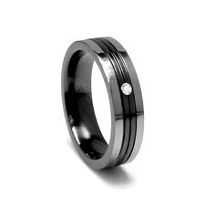 6mm Titanium/Black Titanium Band .03ct Diamond