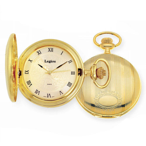 Gold Finish Large Engraved Pocket Watch Gold Dial
