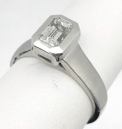 14K White Gold Satin Finish Emerald Cut Engagement Ring