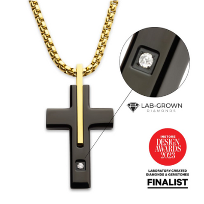 Stainless Steel Cross Necklace with Lab-Grown Diamond Accent